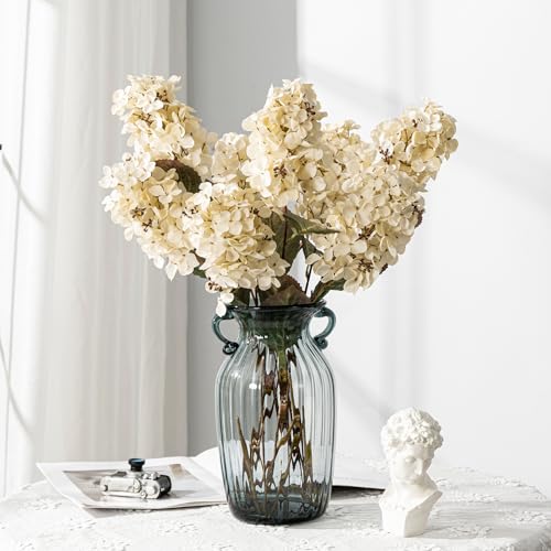 Ttranewsoo Hydrangea Artificial Flowers,Fall Hydrangeas Artificial Flowers, Fake Fall Dried Hydrangea Decoration,Faux Silk Flower with Stems Winter Decor Without Vase（Cream White 8PCS - color: White