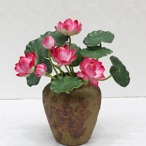2Pcs Artificial Lotus Flower Decor, 12.5inch 7 Head Water Lilies, Outdoor Pond Plants, Silk Artificial Flower Lotus, Household Living Room and Dining Table Decoration (Red) - color: Red