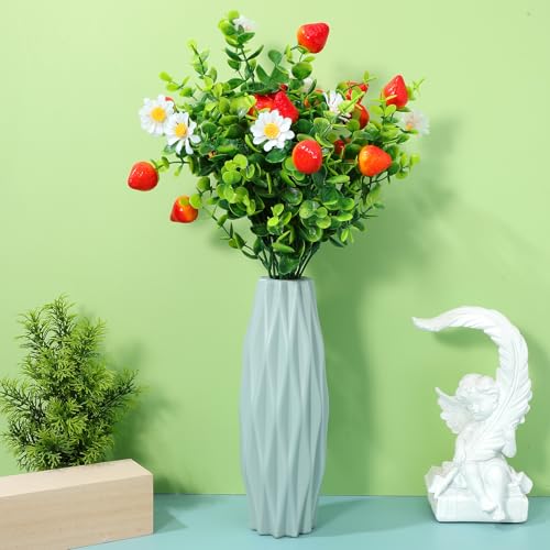 TOYANDONA 3 Pcs Artificial Eucalyptus Stems with Faux Strawberry Branches Realistic Greenery Bouquet for Home Decor Wedding Centerpieces Office and Party Decoration