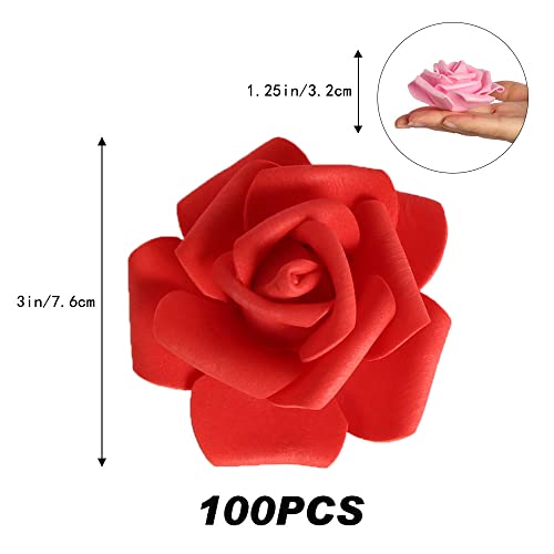 100pcs Red Foam Roses Heads,3inch Pink Faux Flowers Artificial Rose Stemless Fake Flower Bulk for DIY Floral Crafts,Cake Decoration Wedding,Baby Shower Flower Centerpieces(Red, Pink) - color: Shades of Red Pink