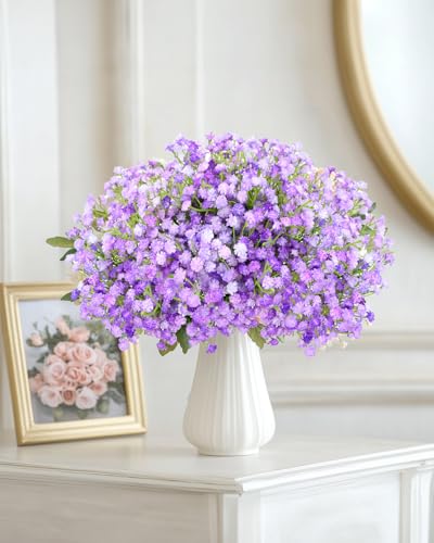 48Pcs Babys Breath Artificial Flowers, Fake Baby Breath Flowers Artificial Bulk Faux Gypsophila Real Touch Flowers for Wedding DIY Bouquet Floral Arrangement Party Home Garden Decor, Purple - color: Purple, size: 48PCS