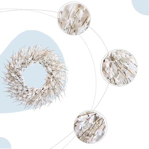 22inch Artificial Forsythia Flower Wreath Spring Summer Fall Wreath Silk Leaves for Front Door Decoration Porch Farmhouse Patio Garden Home Decor (White) - color: White