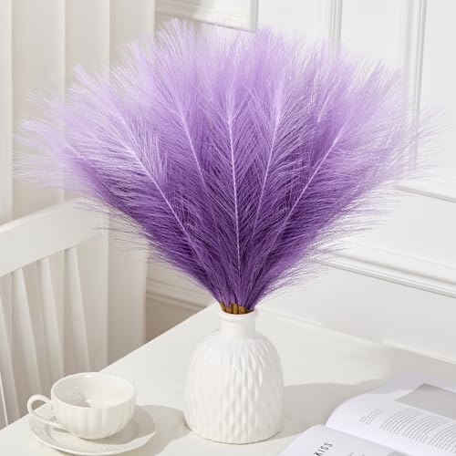 Serwalin Gradient Purple Pampas Grass Decor,17.7 Inch 6 Pcs Artificial Fluffy Pampas Grass,Short Faux Pampas for Home Room Bathroom Table Centerpieces Decoration - color: Z Gradient Purple, size: 17 Inch 6 Pcs