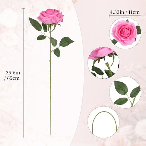 8PCS Artificial Flowers Velvet Roses Big Head Faux Rose Flowers with Long Steam for DIY Wedding Party Decoration(Pink) - color: Pink
