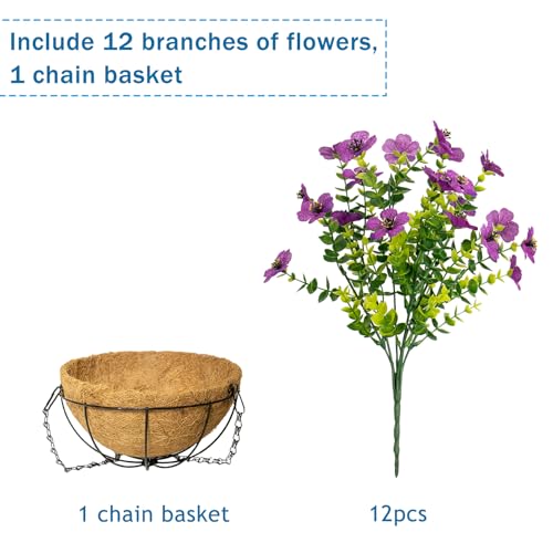 Artificial Hanging Flowers for Outdoors with Basket,UV Resistant Realistic Faux Hanging Plants Outdoor Artificial Flowers for Outdoors Basket for Yard Porch Patio Garden Home Decor,12 Bundles(Fuchsia) - color: Fuchsia