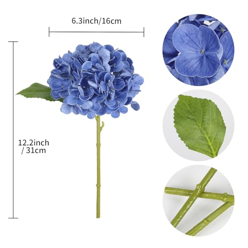 IPOPU 6PCS Real Touch Hydrangea Artificial Flowers Royal Blue Fake Hydrangeas with Stems Latex Realistic Faux Hydrangea Flowers for Wedding Centerpiece Floral Arrangements Home Decor (Royal Blue) - color: Royal Blue