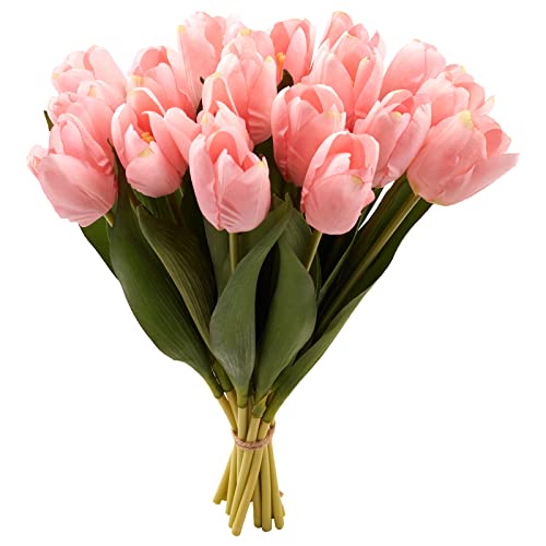 20PCS Artificial Tulips Real Touch Faux Flower Moisturizing Tulips for Photography Ornaments Home Garden Wedding Party Decor Fake Flowers (Pink) - color: Pink
