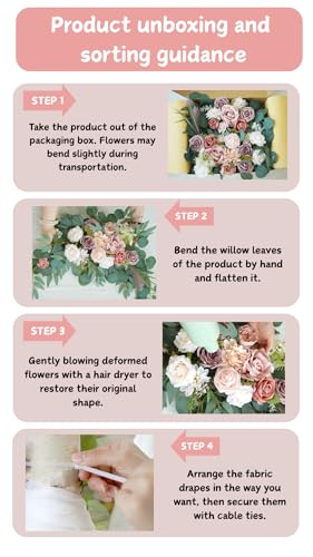 Muhanjia Artificial Wedding Arch Flowers Kit(Pack of 4),2Pcs Artificial Flower Arch Decor, 2Pcs Chiffon Fabric Drapes, Ceremony Decoration, Floral Outdoor Party Decor (Dusty Rose & Champagne) - color: Dusty Rose & Champagne