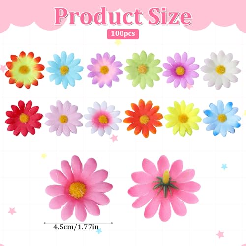 100 Pcs Fabric Daisy Flower, 4 cm Artificial Daisies, Small Fake Flowers, Mini Faux Flowers for Crafts for Easter Bonnet, DIY Wreath Wedding Craft Party Table (Mixed Color)