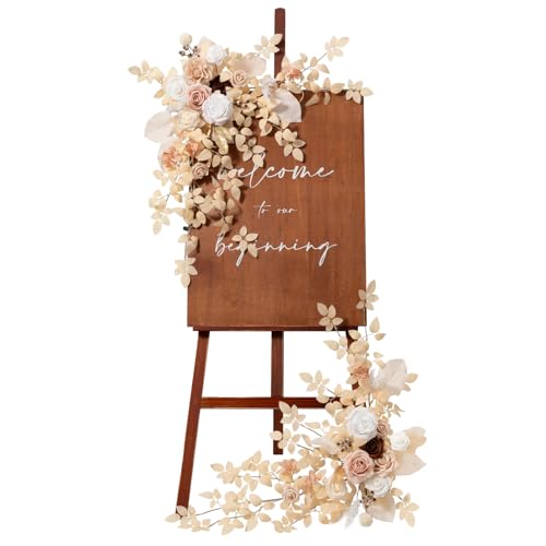 Ling's moment 2pcs Wedding Flowers Garland Artificial Floral Swag Arch Decorations Greenery Arrangements White & Beige Ceremony Reception Garden Easel Wall Entryway Outdoor Board(NOT Include Sign) - color: White & Beige & Blush