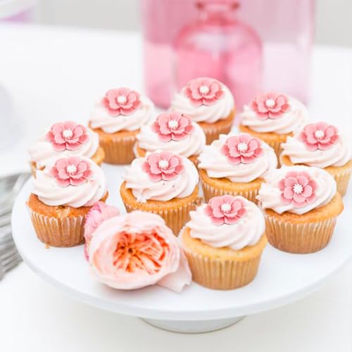 20Pcs 3D Pink Flower Cupcake Toppers Resin Flowers for Bridal Engagement Baby Shower Floral Birthday Cupcake Picks Wedding Anniversary Pink Flower Party Table Decorations - color: Flower-11