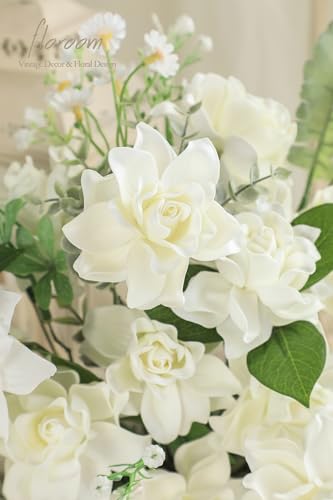 Floroom Artificial Gardenia Flowers 2.7" 25pcs Real Looking Ivory Foam Fake Flowers with Stems for DIY Wedding Bouquets Bridal Shower Centerpieces Floral Arrangements Party Tables Home Decorations - color: Ivory