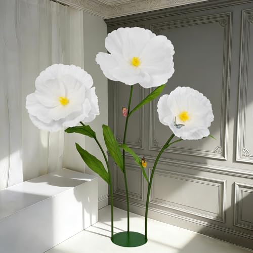 5.8 Ft Giant Artificial Flowers,Large Paper Flower,Huge Poppy Flowers Decoration for Wedding,Hotel,Office,Window Display and Home Farmhouse Decor(White) - color: White