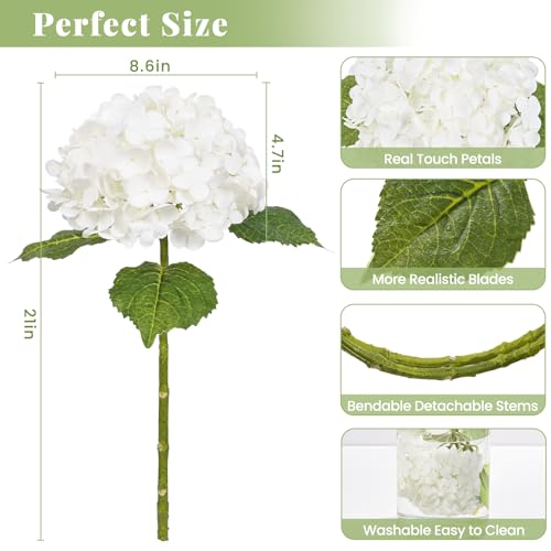 MARTINE MALL 3Pcs 21in Hydrangea Artificial Flowers, Latex Real Touch Hydrangeas Lifelike Large Hydrangea Flowers for Home Decor Party Arrangements Wedding Bouquets Centerpieces (White) - color: White, size: 3Pcs