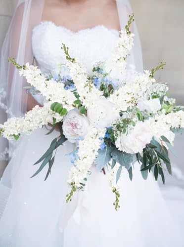 IPOPU 43.3" White Delphinium Artificial Flowers 5PCS Faux Delphinium Flowers Larkspur Long Stem Artificial Flowers for Wedding Table Centerpieces Home Garden Decor(White) - color: White