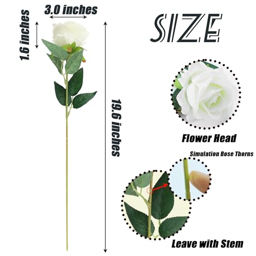 SITUMEIZI 15PCS White Artificial Roses Silk Flowers Fake Roses Realistic Bouquet Long Stem with Gift Box for Mother's Gift Day Home Party Wedding Decorations - color: White