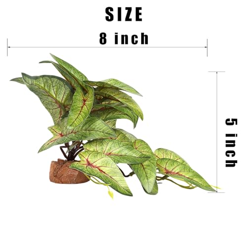 Reptile Plants for Terrarium, Ball Python Tank Decor Accessories fit Bearded Dragon Crested Leopard Gecko Lizard Chameleon Snake Frog Tortoise Hermit Crab - Fake Arrowhead Plants - color: H-fake Arrowhead Plants