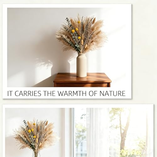 Spring Dried Flower Bouquet with Yellow Accent Flowers and Pampas Grass – Warm Neutral Floral Arrangement for Home, Wedding Tables and Events 17 Inch (Golden Spring) - color: Golden Spring
