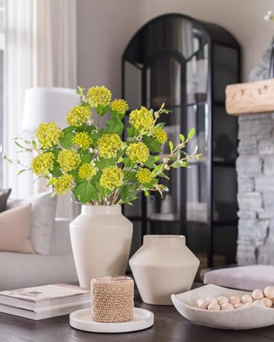 Faux Hydrangea Flowers 24" Yellow Artificial Hydrangea Spray with 3 Flower Heads, 5 Per Bag.Faux Hydrangeas Plastic Flowers Fake Hydrangeas for Indoor Outdoor Wedding Table Centerpieces Decor - color: Yellow #5