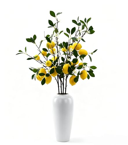 Artificial Lemon Branch Stems, 37 Inch Lifelike Faux Lemon Tree Branches with Green Leaves, Yellow and Green, 4 Pack, Home Decor - size: 37inch