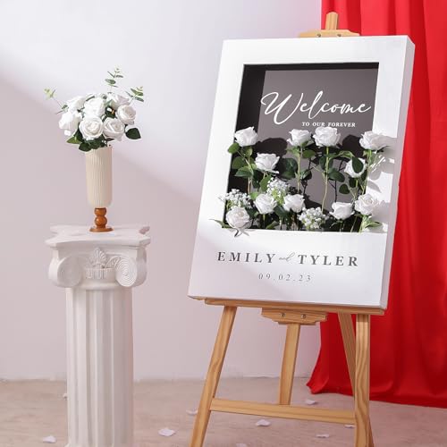 Hawesome 12PCS Artificial Flowers Fake Roses, Realistic Velvet Long Stem Red Roses Bouquet for Wedding Centerpiece Home Decor Party & Valentines (White) - color: White