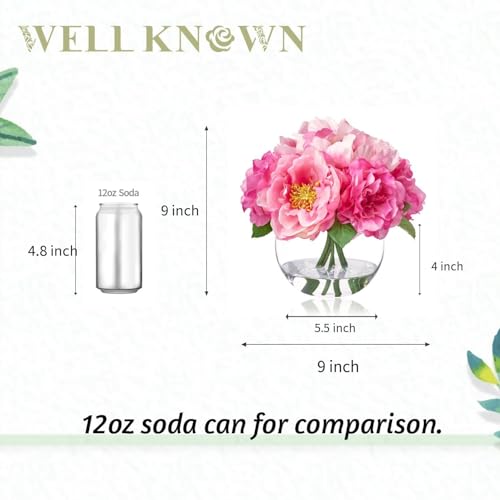 WELL KNOWN Artificial Flowers in Vase, Silk Peonies Bouquet with Faux Water, Fake Peony Pink Flower Arrangement for Home Wedding Birthday Party Dining Table Centerpiece Spring Decor & Mom's Gift - color: Pink