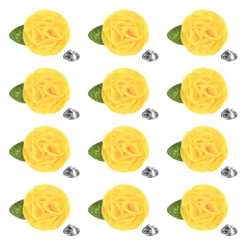 M METERXITY 12-Pack Lapel Pin for Men, Handmade Flower Brooch Button Pins for Men Suits, Formal Boutonnieres - color: Yellow