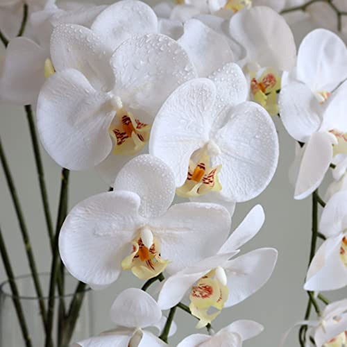 HinyoCo 5 Pcs Artificial Orchid Flowers,Artificial Phalaenopsis Flowers 32 Inch Stem Plants for Home Wedding Decoration (White) - color: White