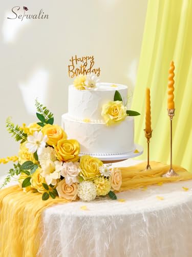 Serwalin Yellow Flowers Artificial, Silk Fake Roses Flowers, Faux Flowers for DIY Wedding Bouquets Cake Decoration Baby Shower Centerpieces Floral Arrangements Party Decor - color: A Yellow, size: Square