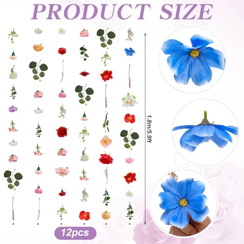 Suncalla 12 Pcs 70.8 ft Wildflower Garland Pre Strung Artificial Hanging Flower Vine Backdrop Decor from Ceiling Floating Silk Floral Garland for Garden Wedding Bridal Shower(Floral,Multicolor) - color: Multi Color, style: Floral