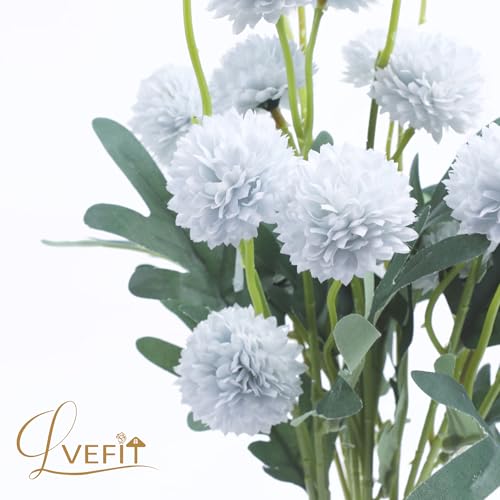 LVEFIT 10 Pcs Ice Blue Kiku Flower Fake Mums Long Stem Flowers,Faux Kiku Flower Bulk,Silk Flowers Mini Chrysanthemum Floral Arrangements,Artificial Flowers Chrysanth Mini Fake Flower - color: Ice Blue