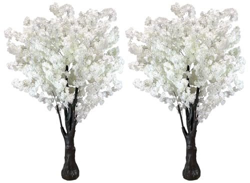 White Artificial Cherry Blossom Trees 6.5ft, Faux Cherry Blossom Tree White Tree for Office Home Wedding Office Living Room House Indoor Outdoor Decor (2Pack - color: White 2pack