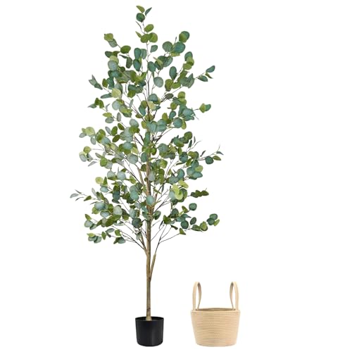 Caxchiling Faux Eucalyptus Tree 6FT, Artificial Potted Tree for Indoor Outdoor, Fake Floor Plants with Natural Wood Trunk, Home Office Living Room Bedroom Decor - color: Eucalyptus