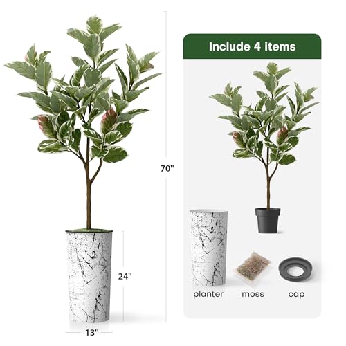 Artificial Tree in Abstract Ink Planter, Fake Rubber Silk Tree for Indoor and Outdoor Home Decoration - 70" Overall Tall (Plant Pot Plus Tree) - style: Rubber