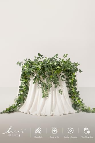 Ling's Moment 9FT Flower Garland for Backdrop Decorations - Wedding Arch Flowers, Eucalyptus & Rose, Artificial Floral Garland for Mantle - Sweetheart Table Decor for Beach Reception, Green - color: Grn-sage Green