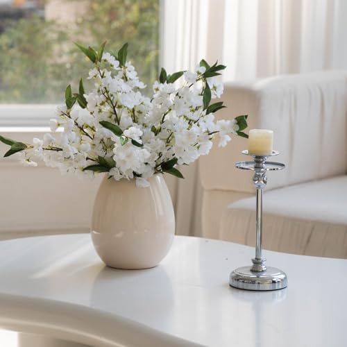 10PCS Artificial Cherry Peach Blossom Flowers,Spring Faux Bulk Cherry Peach Blossom Branches Silk Flowers Stems for Table Centerpiece Wedding Home Decor(White)