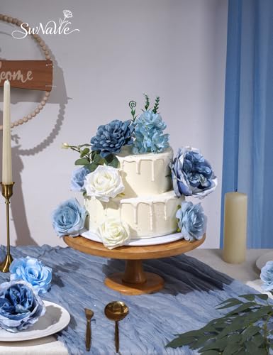 Light Blue Flowers Artificial Roses Combo Set Fake Blue Silk Flowers Faux Peony Flowers Mix Hydrangea Dahlia with Stems for Wedding Bouquets Baby Bridal Shower Party Floral Arrangements Decor - color: Blue, size: The Modern Classic