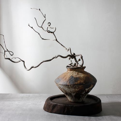 Rusty Ceramic Vase, Wabi Sabi Decorative Pottery Flower Vase for Centerpieces, Table, Living Room, Bedroom, Bathroom, Retro Country Farmhouse Decor - color: Rust-short, size: Small