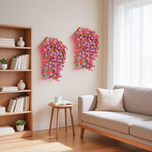 Artificial Hanging Flowers for Outdoors, 6PCS Faux Silk Artificial Flowers for Outdoors, UV Resistant Fake Flowers, No Fade Trailing Greenery, Decor for Home Porch Patio Balcony Garden Yard - color: Red Purple