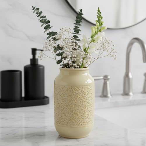 Beige Ceramic Vase for Flowers - 9 Inch Textured Cream Vase for Pampas Grass, Modern Farmhouse Vases for Home Decor, Table Centerpiece, Shelf, and Mantle Decor - color: Beige