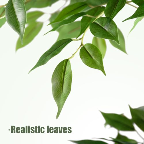 6FT Artificial Ficus Tree, 72in Fake Silk Tree with Natural Curved Trunk & 1860 Lush Leaves, Floor Faux Plant with White Pot, Low Maintenance Decor for Home, Office, Patio - color: Ficus Tree 6ft