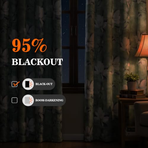 MYSKY HOME Floral 95% Blackout Curtains 54 Inch Long 2 Panels Set for Kitchen White Flower Printed Thermal Insulated Light Blocking Black Out Grommet Window Treatments, 52" W Each Panel, Sage Green - color: Sage Green, size: 52"W x 54"L (Pack of 2)