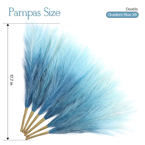 Ureymx Faux Pampas Grass Decor 17.7 Inch 6pcs, Pompas Grass Flower Arrangement and Vase Filler Artificial Pampas Grass Short Decor for Boho Home Wedding Decoration (Gradient Blue) - color: Gradient Blue, size: 17 Inch 6 Pcs