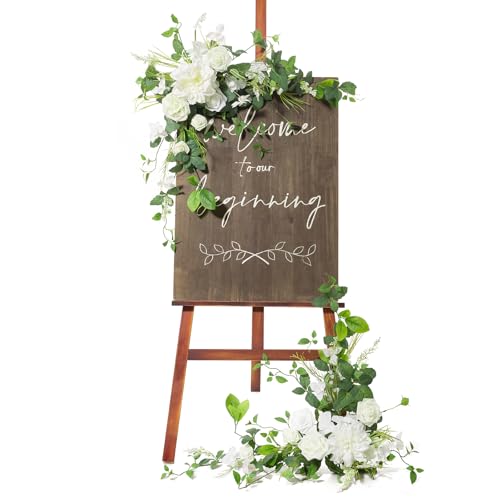 Ling's Moment 2pcs Wedding Flowers Garland Artificial Floral Swag Arch Decorations Greenery Arrangements Lily of The Valley White Ceremony Reception Garden Easel Wall Entryway Outdoor NOT Include Sign - color: Lily of the Valley White
