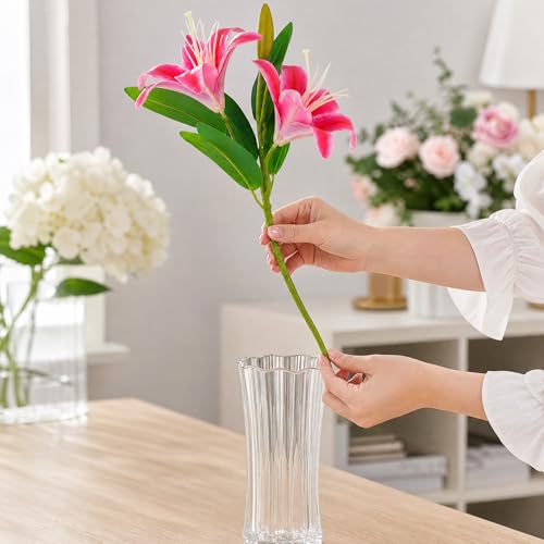 ATFL Artificial Lilies Flowers,9 Pcs Faux Lily Flowers,16''Tiger Lily Branches with 2 Full Blooms and 1 Bud,Faux Fake Lilies Plants for Wedding Bouquet Floral Arrangements (9, hot Pink) - color: Hot Pink