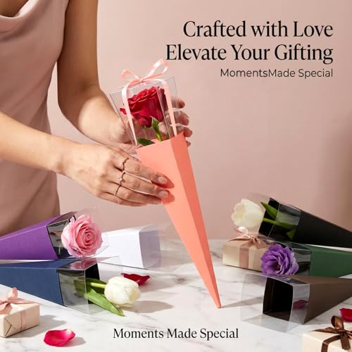 RAINFLOW Flower Wrapping Bags - 16 Pcs Single Rose Sleeves Flower Sleeves for Bouquets,Single Flower Bags Plastic Flower Wrap for Wedding Birthday Valentine’s Day Gifts Wedding Birthday Mother's Day Floral Arrangement
