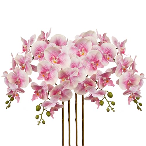 DILATATA 4 Pcs Artificial Orchids Stems with 9 Large Flowers Real Touch Phalaenopsis Orchids Flowers Fake Flower Branches 31.5" Tall for Home Arrangement -Pink Orchid - color: Pink #24