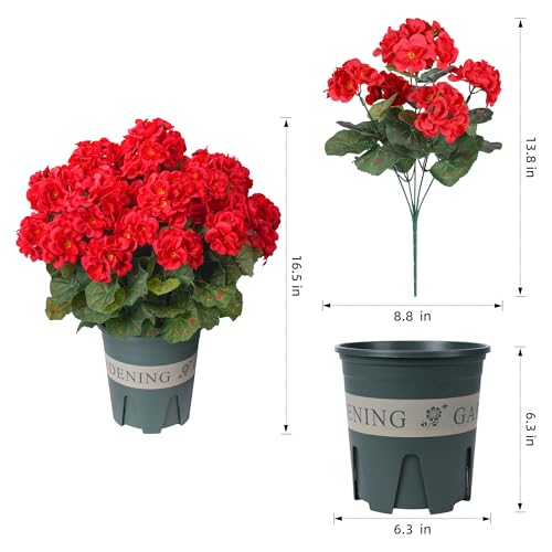 Geraniums Artificial Flowers for Outdoors, 2 Pack Potted Plants Faux Geraniums Bush Artificial Topiaries Realistic UV Resistant Fake Flowers Greenery for Outside Gardens Porch Patio Yard Indoor, Mix - color: 4 Red, 4 Fuchsia, 4 Pink