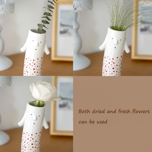 MOUGIGI Family Face Vases Set of 3 - Cute Handmade Ceramic Bud Vases for Pretty Flowers - Unique Modern Decor - Aesthetic Small Flower Holders for Home Elegance - color: Family Vase Red-3pcs