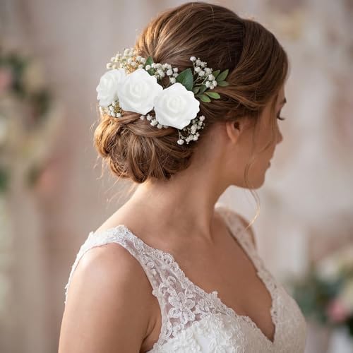 50 PCS Pure White Foam Rose Stemless Artificial Flower Head Bulk 2.75in Mini Fake Simulated Eternal Flores Roses Flower for DIY Craft Bridal Bouquets Centerpieces Arrangement Home Decoration - color: Pure White